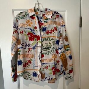 RACHEL ZOE Playful Long Sleeve Button Front Lightweight Cotton Blouse SzS